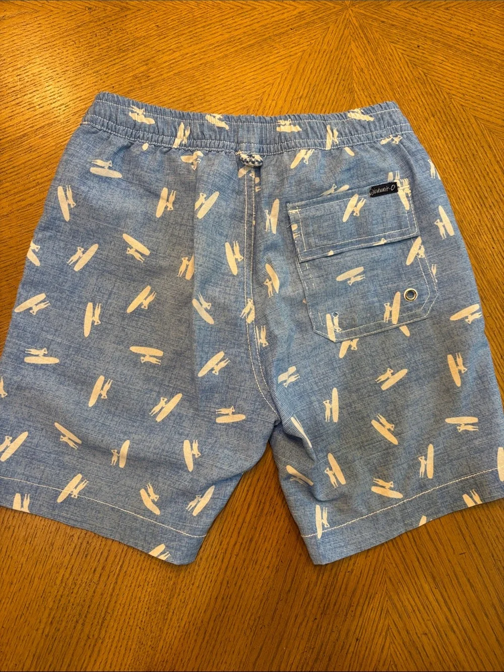 johnnie-O Light Blue Surfboard Print Kids Swim Trunks
